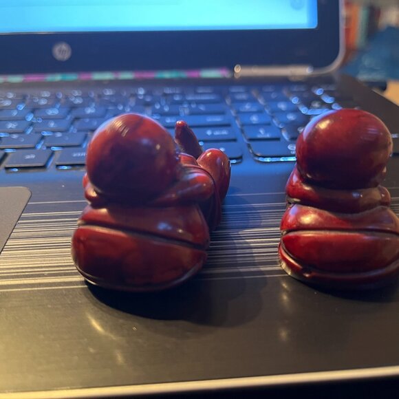 Set of 2 Miniature Chinese Red Buddha Figurines - Picture 2 of 4